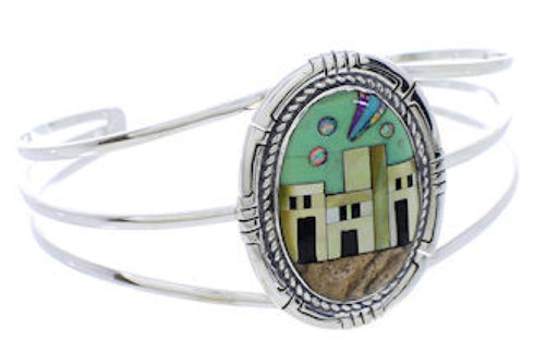 Multicolor Silver Native American Village Design Cuff Bracelet MX27454